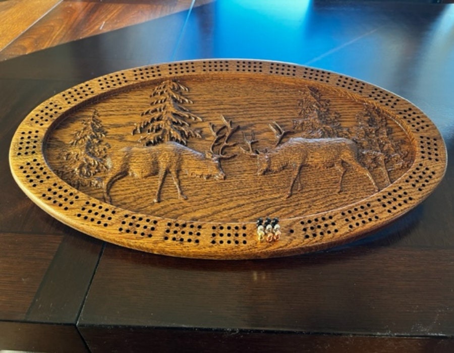 Large Wildlife Elk Cribbage Board