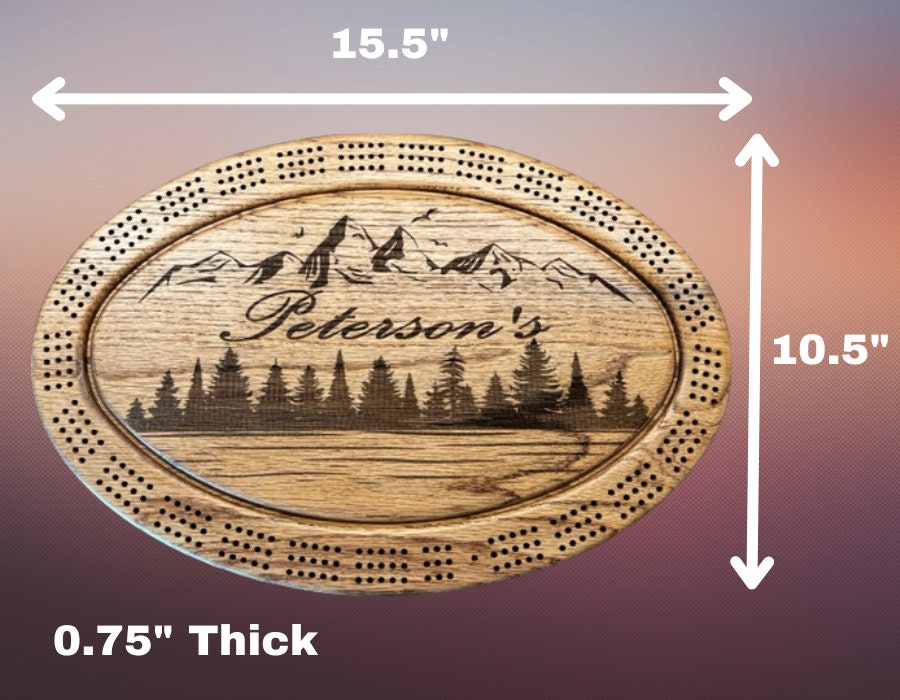 Family Name Mountain Scene Cribbage Board