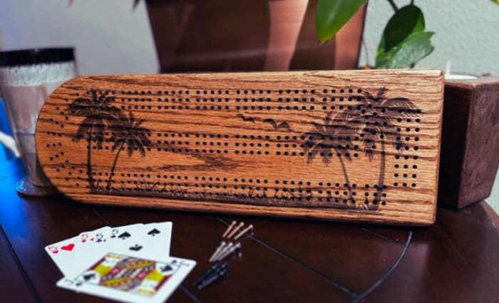 Palm Tree Sunset Cribbage Board