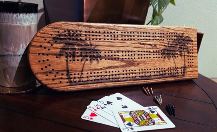 Palm Tree Sunset Cribbage Board