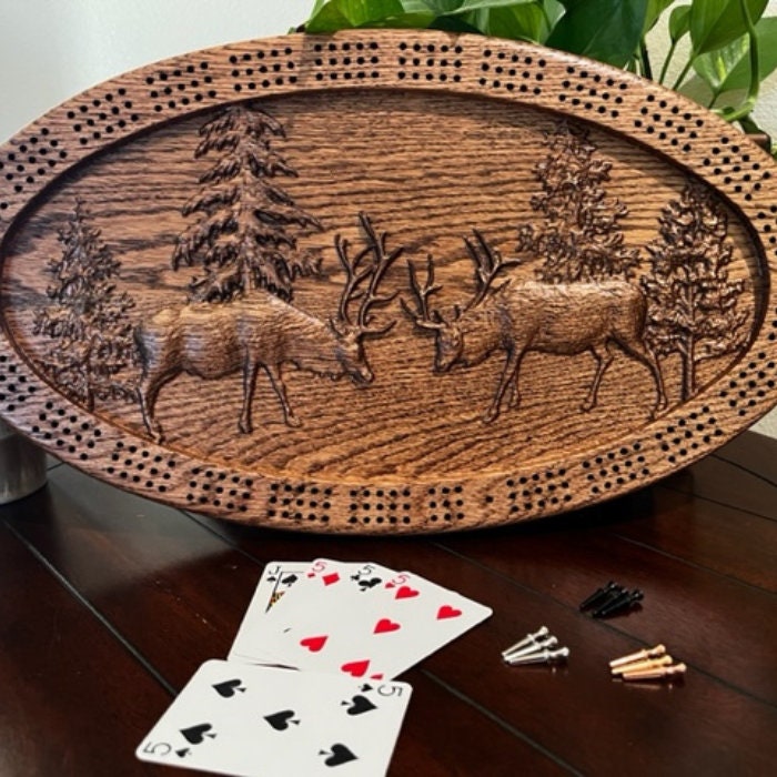 Large Wildlife Elk Cribbage Board