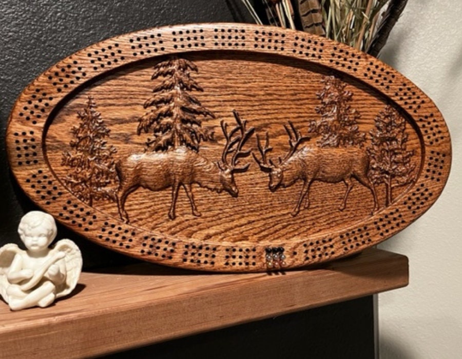 Large Wildlife Elk Cribbage Board