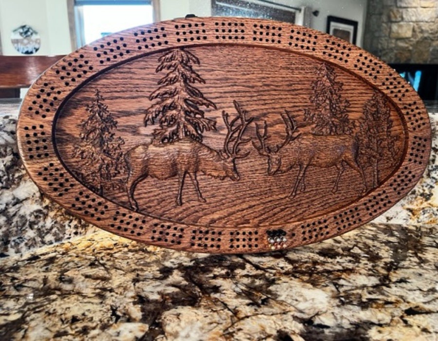 Large Wildlife Elk Cribbage Board